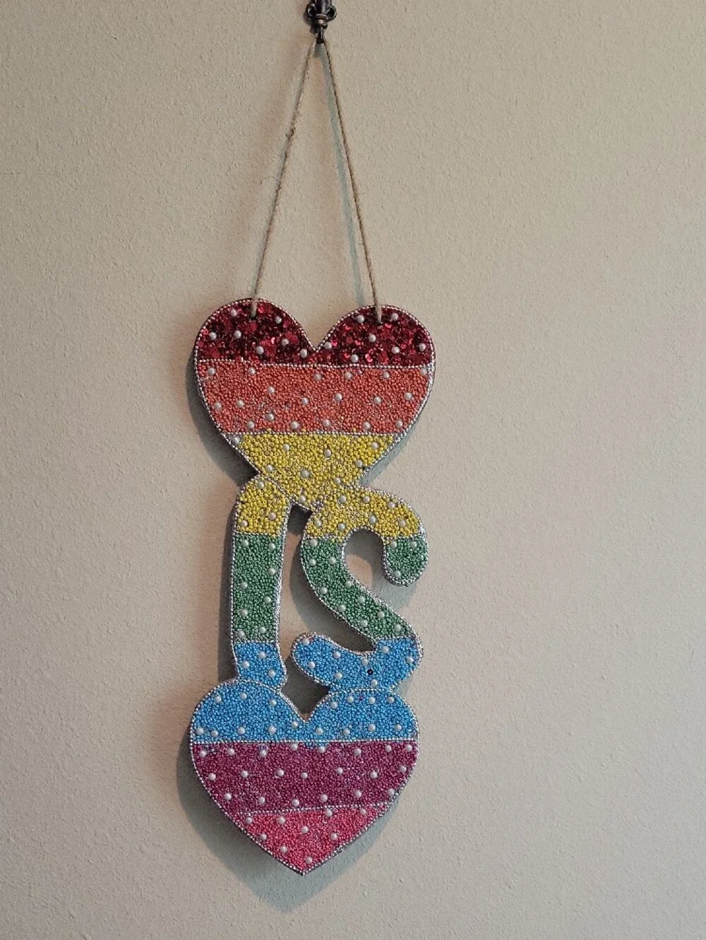 ISAAC MIZRAHI LOVE IS LOVE Multicolor Beaded Double Heart Wall Hanging